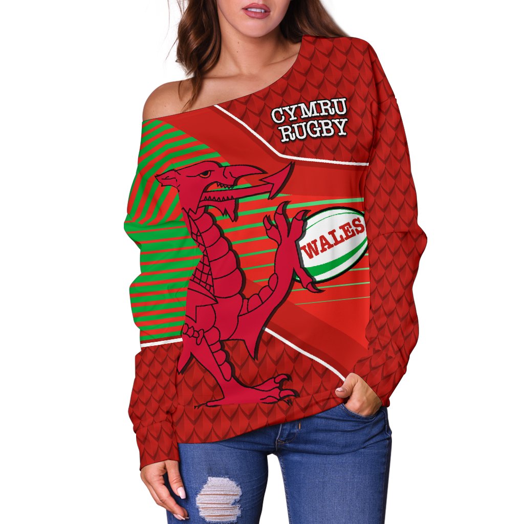 Wales Rugby Off Shoulder Sweater Dragon Special - CYMRU - Vibe Hoodie