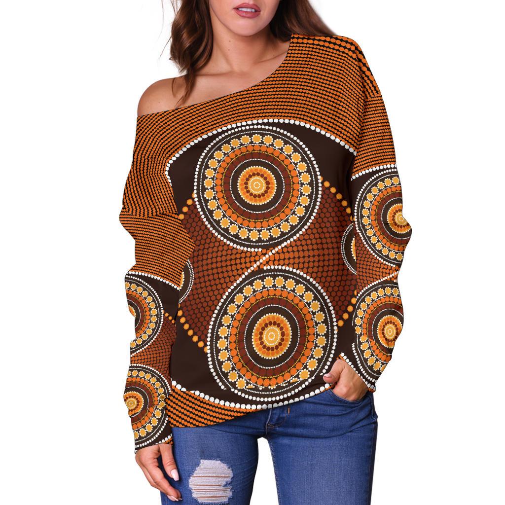 Womens Off Shoulder Sweater - Aboriginal Dot Painting Sweater Ver10 - Vibe Hoodie