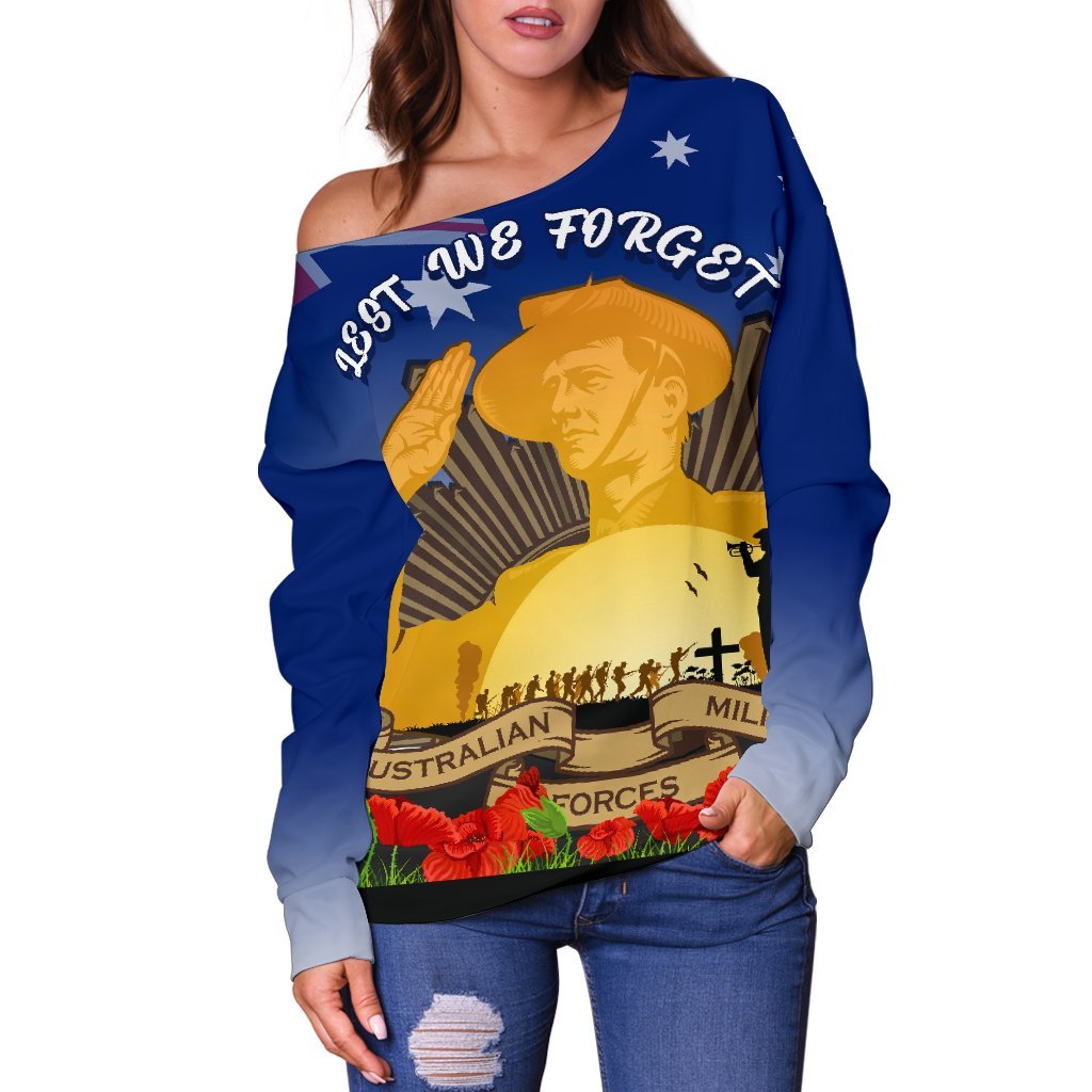 Women's Off Shoulder Sweater - Australia Anzac Day 2020 And Soldiers - Vibe Hoodie