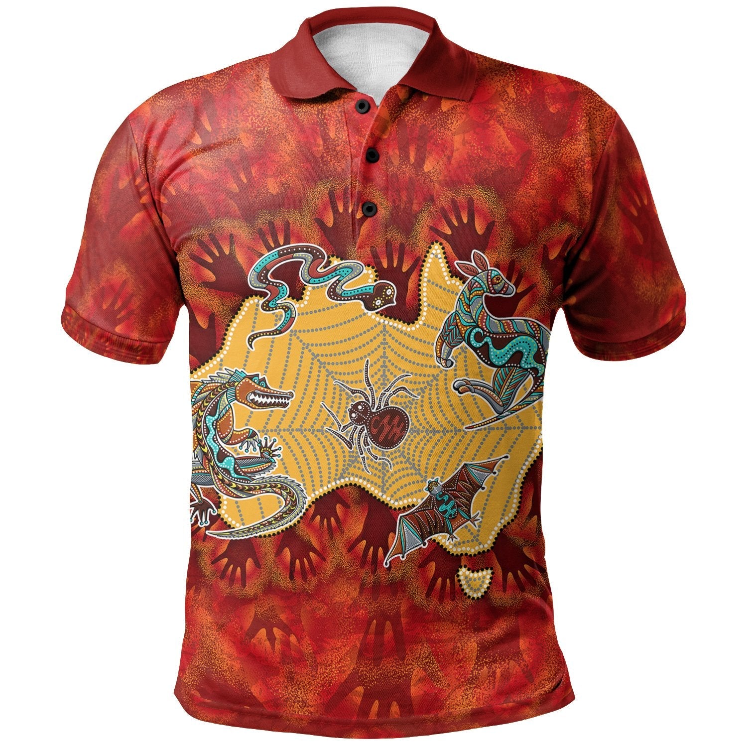 aboriginal-polo-shirts-australia-map-hand-patterns-spider-web