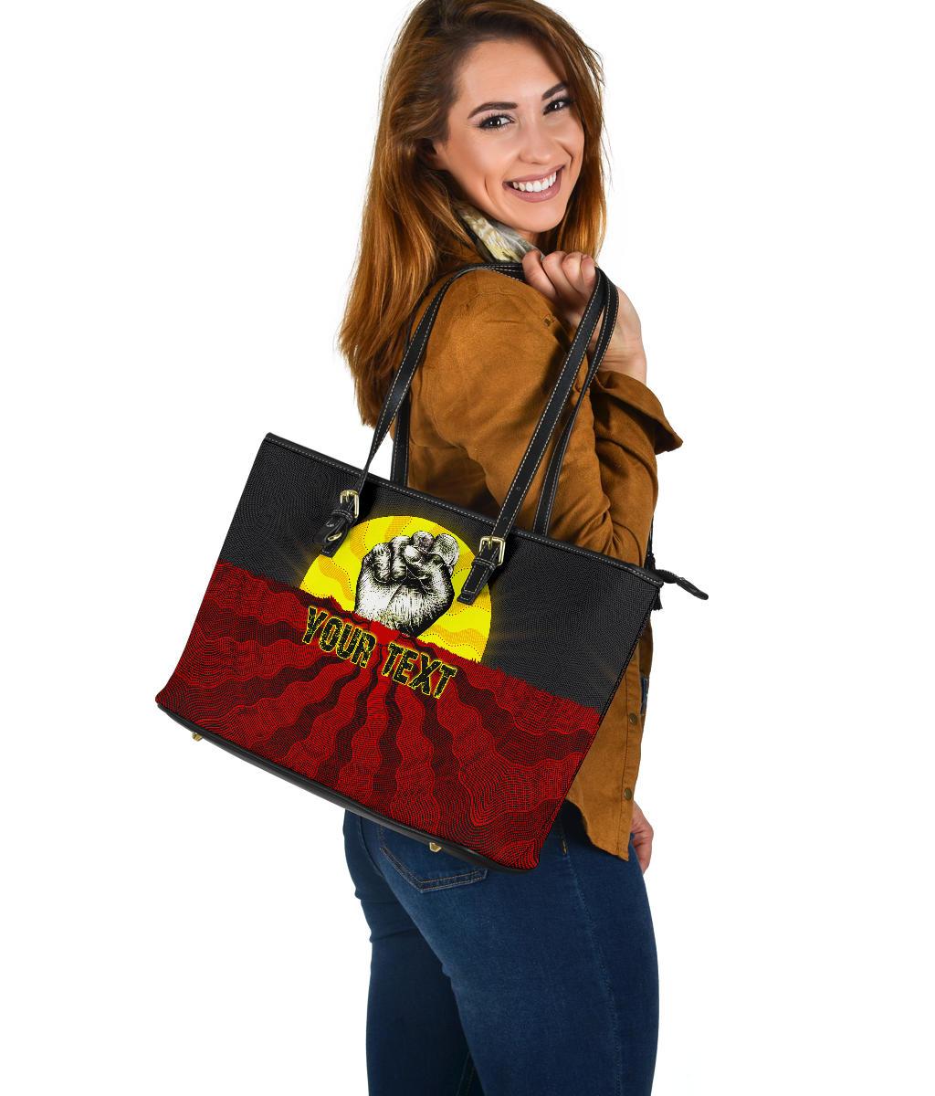 custom-aboriginal-large-leather-tote-bag-black-lives-matter-sun-dot-painting