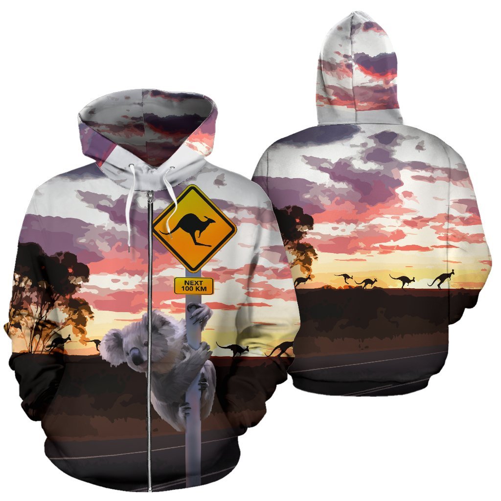 zip-up-hoodie-koala-hoodie-kangaroo-sign-sunset-unisex