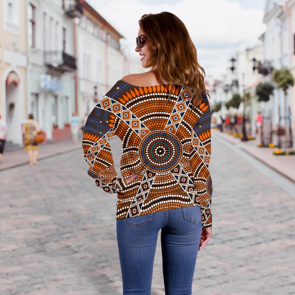 Womens Off Shoulder Sweater - Aboriginal Dot Painting Sweater Ver01 - Vibe Hoodie