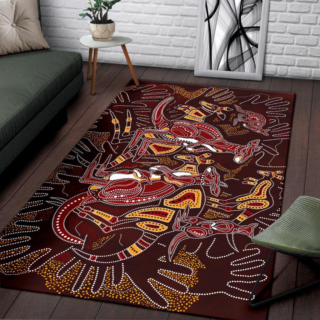 aboriginal-area-rug-kangaroo-family-with-hand-art