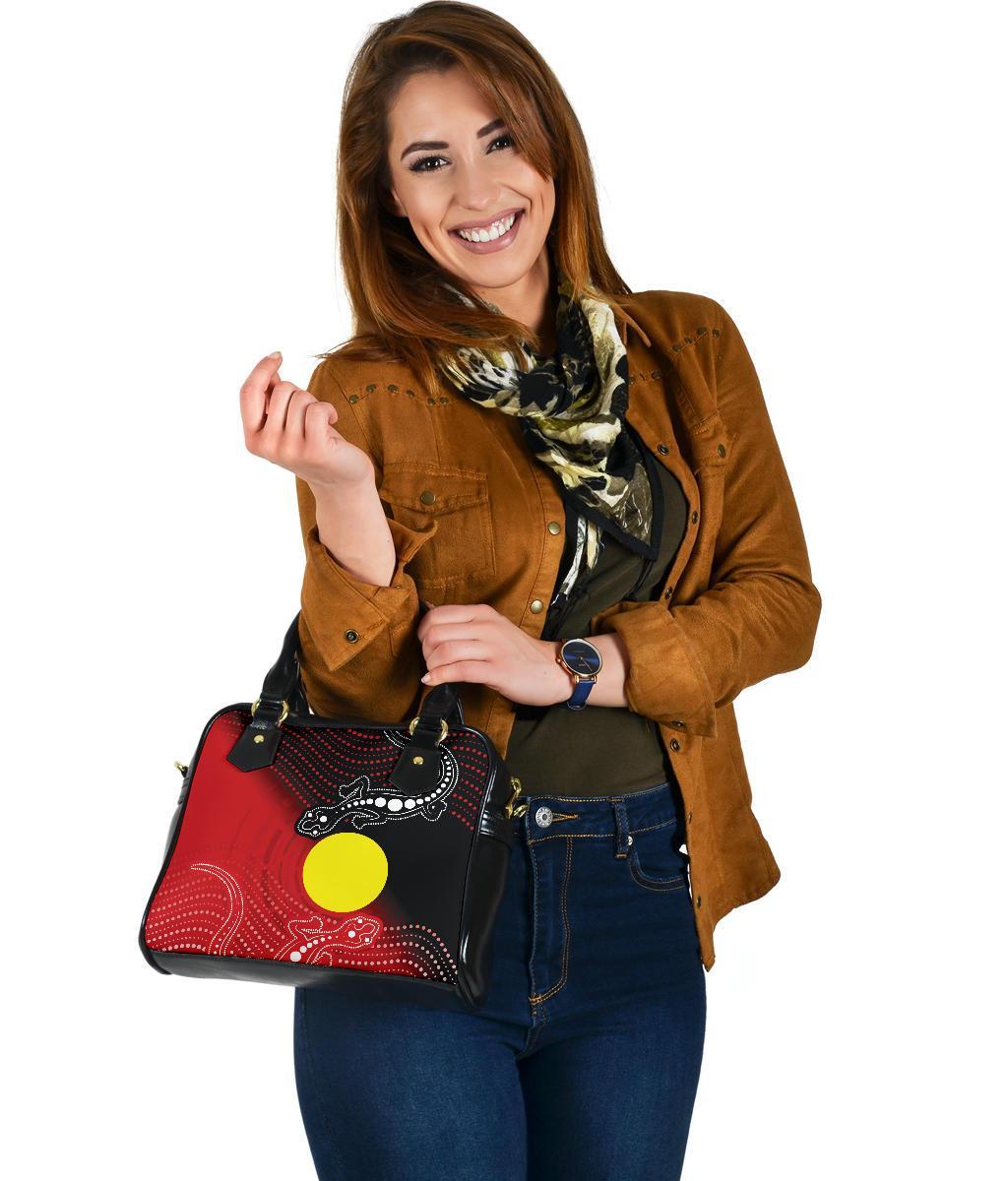 Aboriginal Shoulder Handbag - Two Indigenous Lizard - Vibe Hoodie