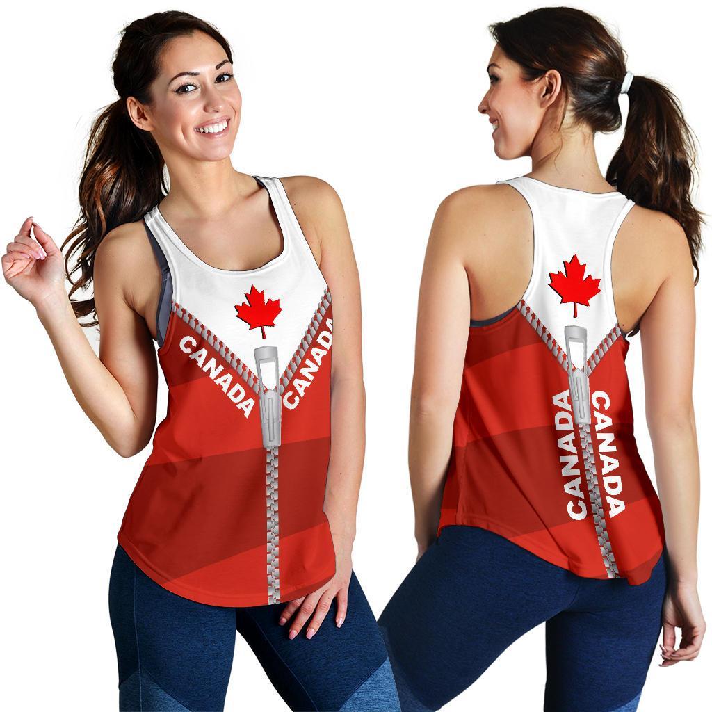 Canada Women Racerback Tank With Straight Zipper Style Red - Vibe Hoodie