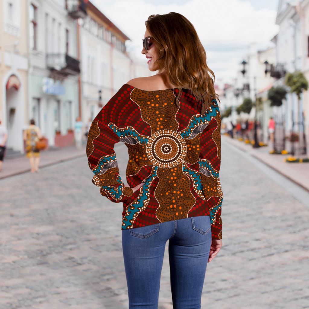 Womens Off Shoulder Sweater - Aboriginal Dot Painting Sweater Ver06 - Vibe Hoodie