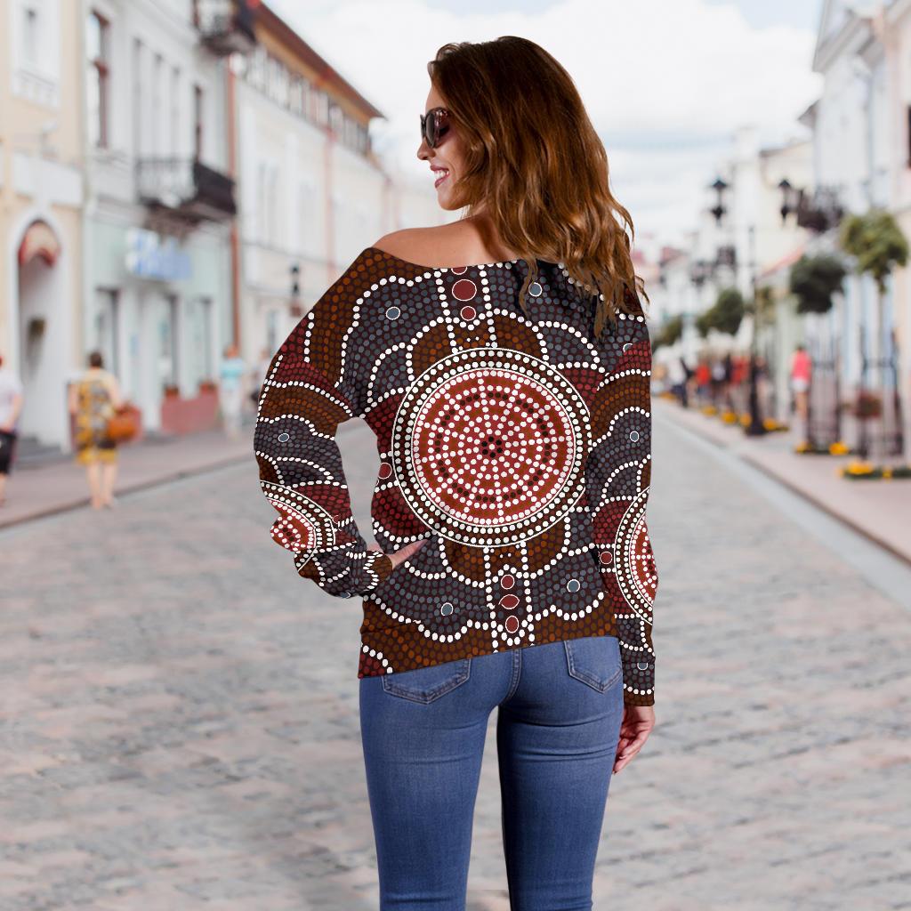 Womens Off Shoulder Sweater - Aboriginal Dot Painting Sweater Ver03 - Vibe Hoodie