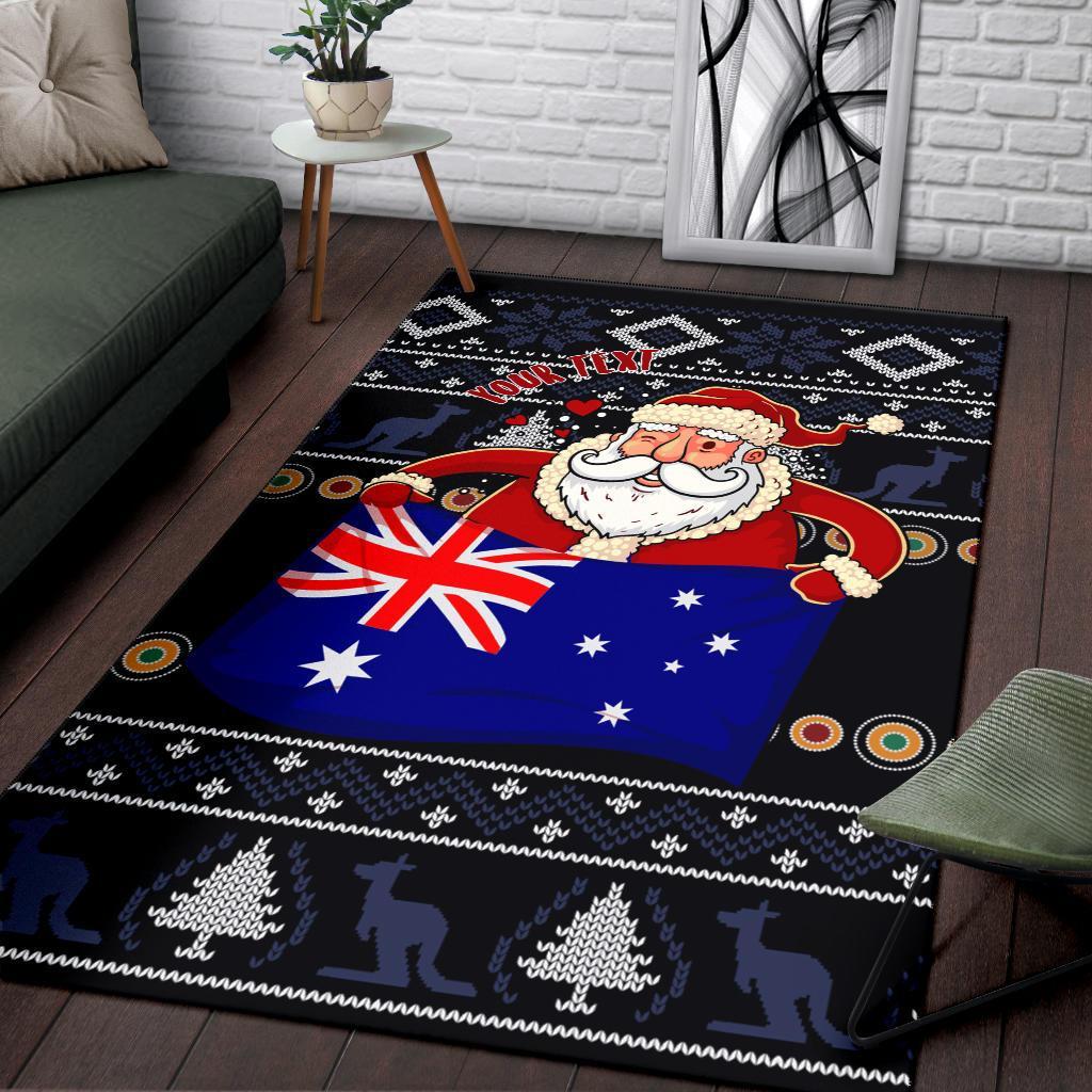 christmas-personalised-area-rug-australia-santa-claus-hold-the-flag-black