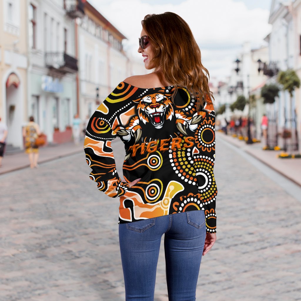 Wests Women Off Shoulder Sweater Rugby - Tigers Indigenous - Vibe Hoodie