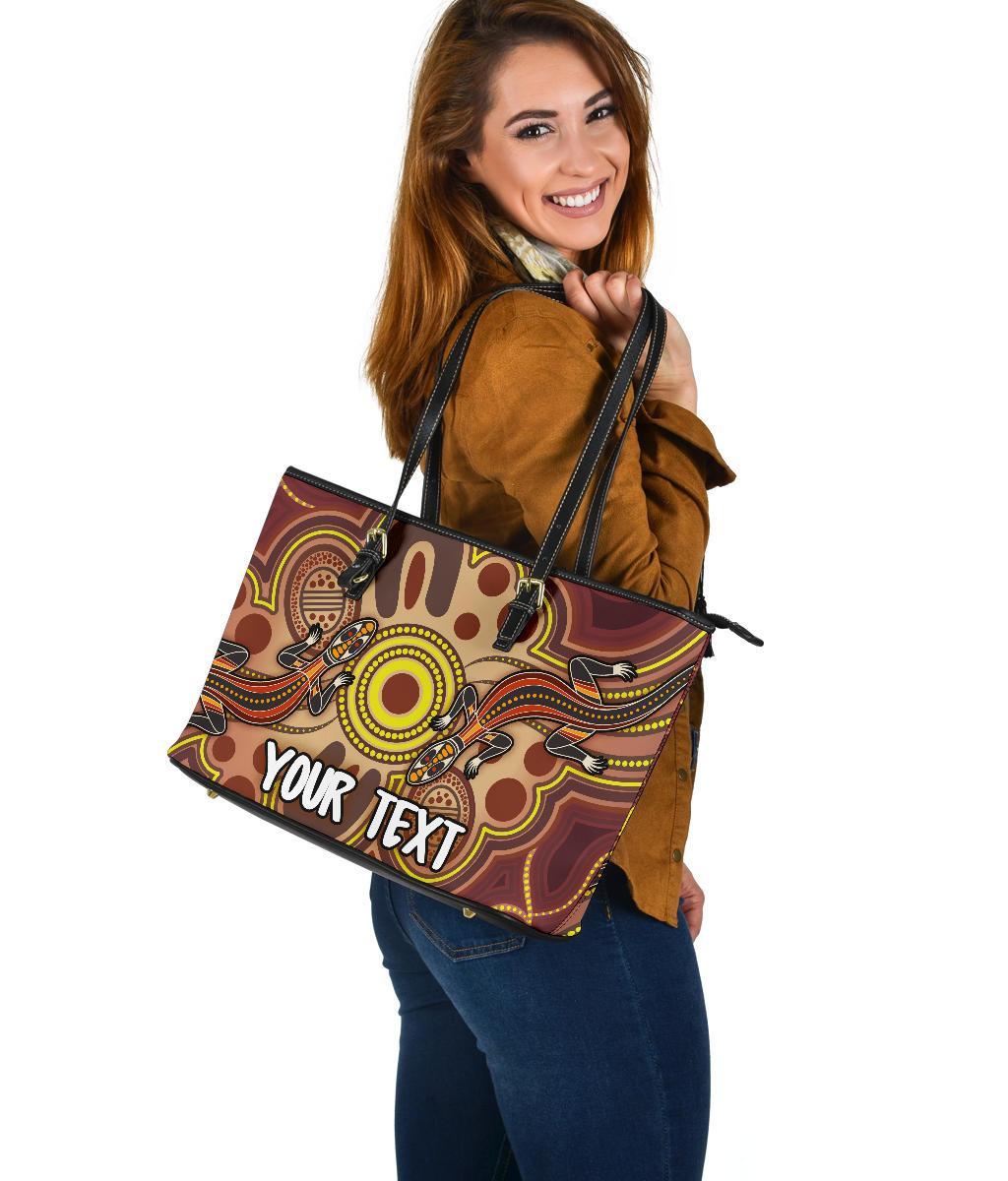 custom-aboriginal-large-leather-tote-bag-indigenous-lizard-dot-painting-art