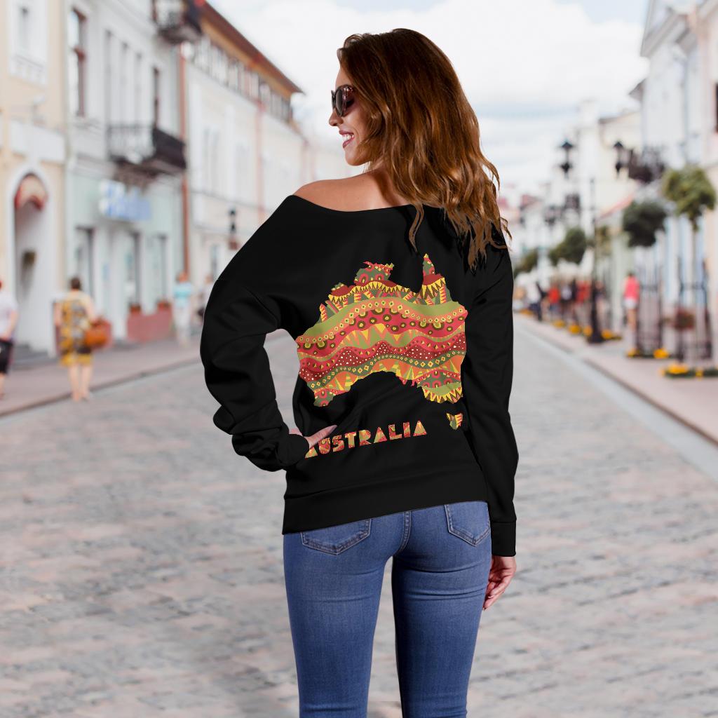 Womens Off Shoulder Sweater - Australia Map Sweater Aboriginal Patterns - Vibe Hoodie