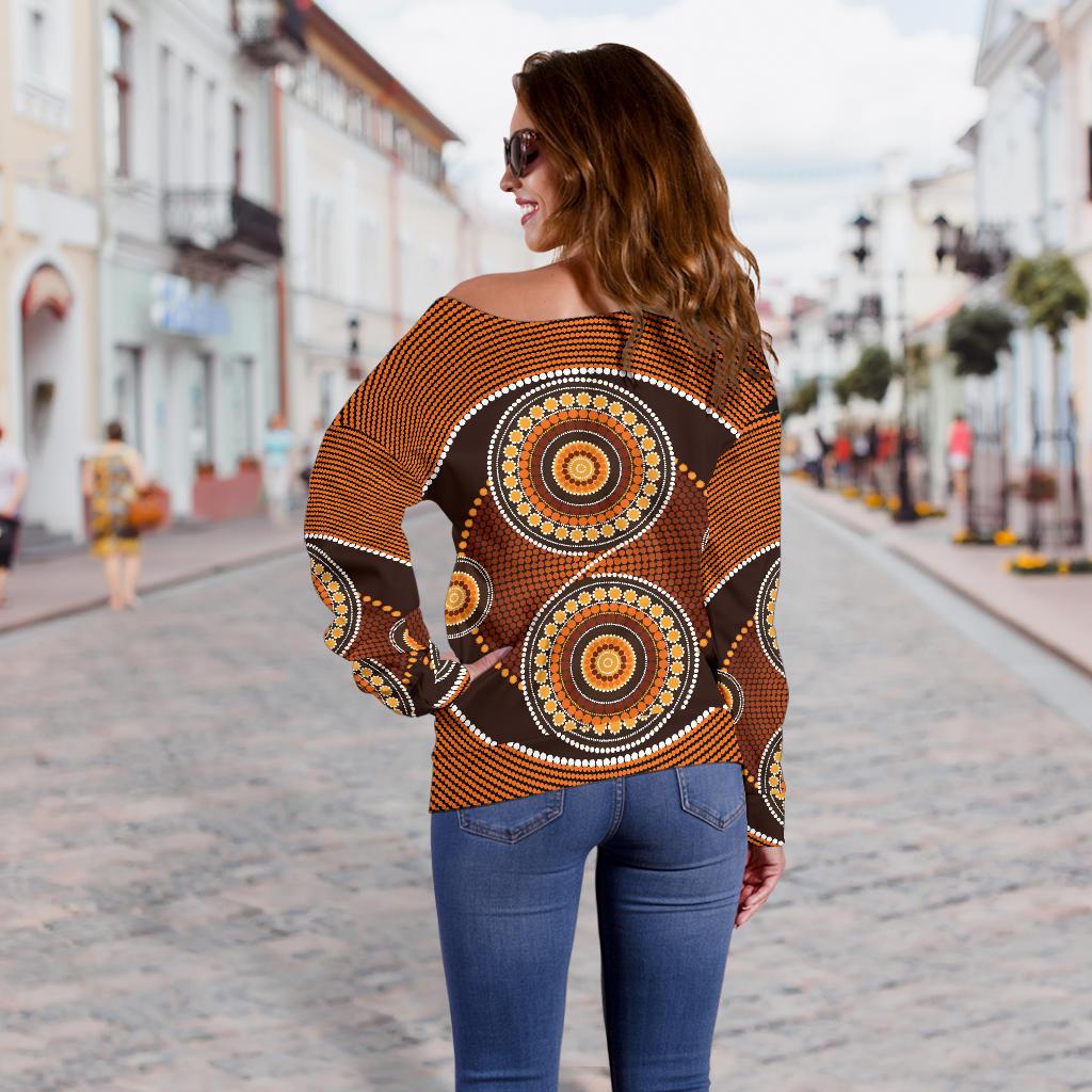 Womens Off Shoulder Sweater - Aboriginal Dot Painting Sweater Ver10 - Vibe Hoodie