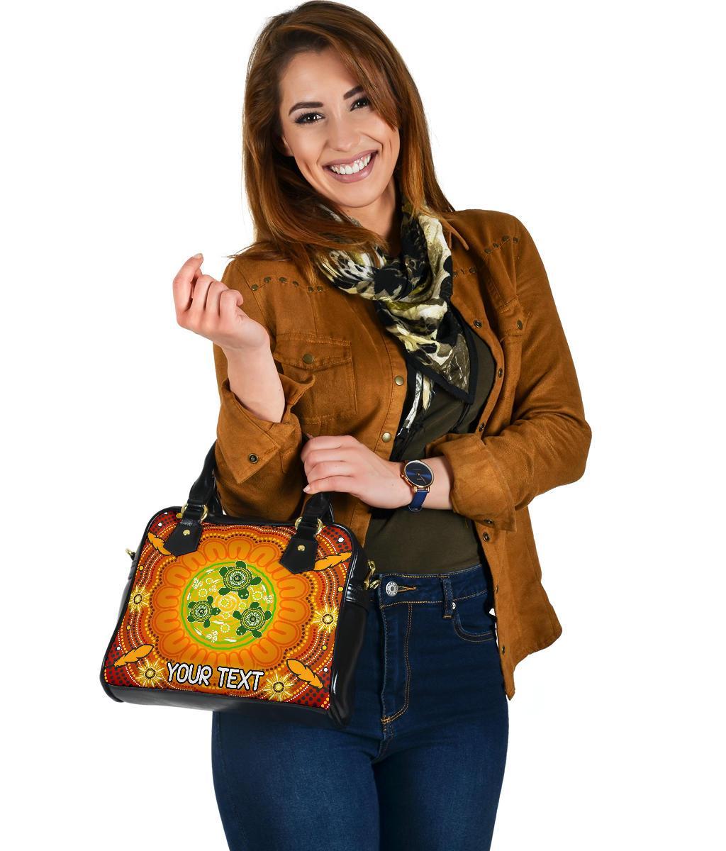 [Custom Text] Aboriginal Shoulder Handbag - Turtle Circle Dot Painting Art - Vibe Hoodie