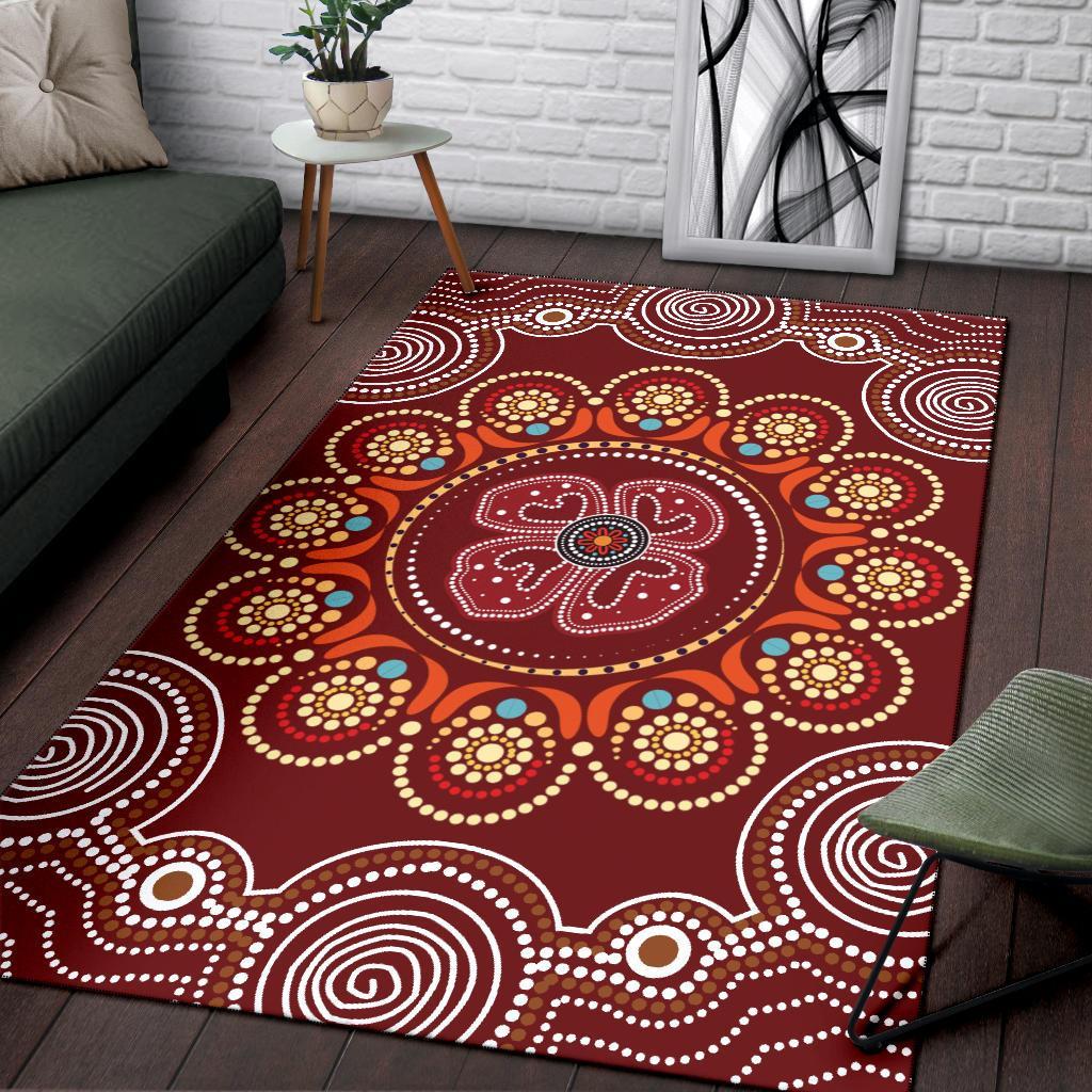 area-rug-aboriginal-dot-art-painting-with-red-poppy-flower