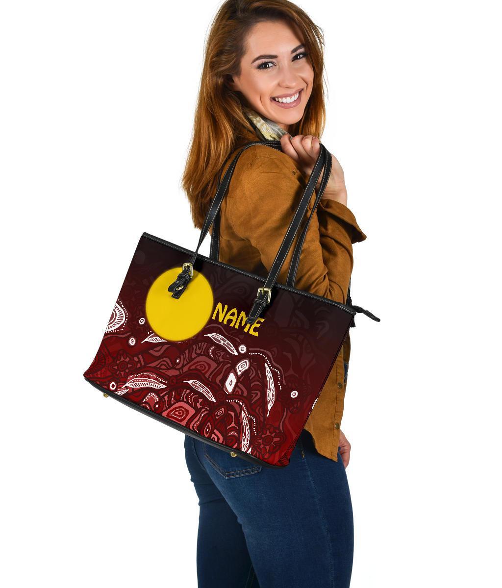 custom-text-aboriginal-leather-tote-bag-red-landscape