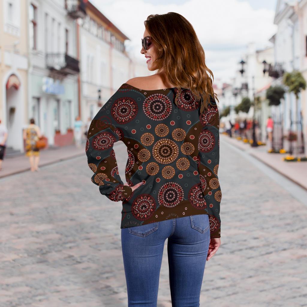 Womens Off Shoulder Sweater - Aboriginal Dot Painting Sweater Ver02 - Vibe Hoodie