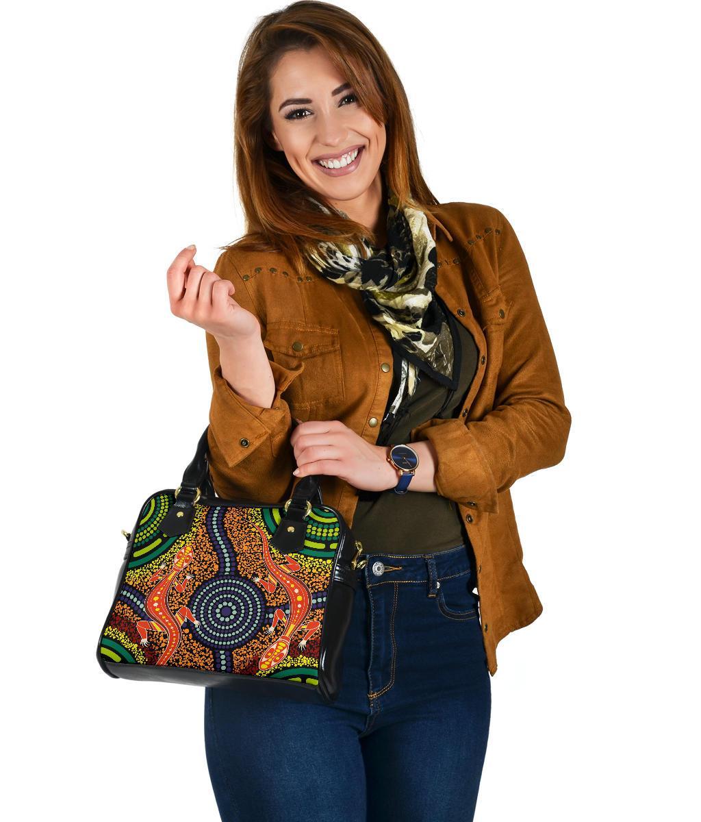 1st Australia Shoulder Handbag - Aboriginal Two Lizards Dot Painting Circle - Vibe Hoodie