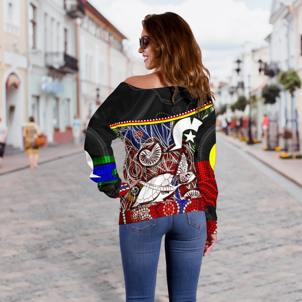 Women's Off Shoulder Sweater - Aboriginal Dot In Naidoc Week Style - Vibe Hoodie