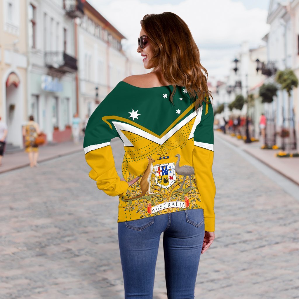 Women's Off Shoulder Sweater - Australian Coat Of Arms National Color - Vibe Hoodie