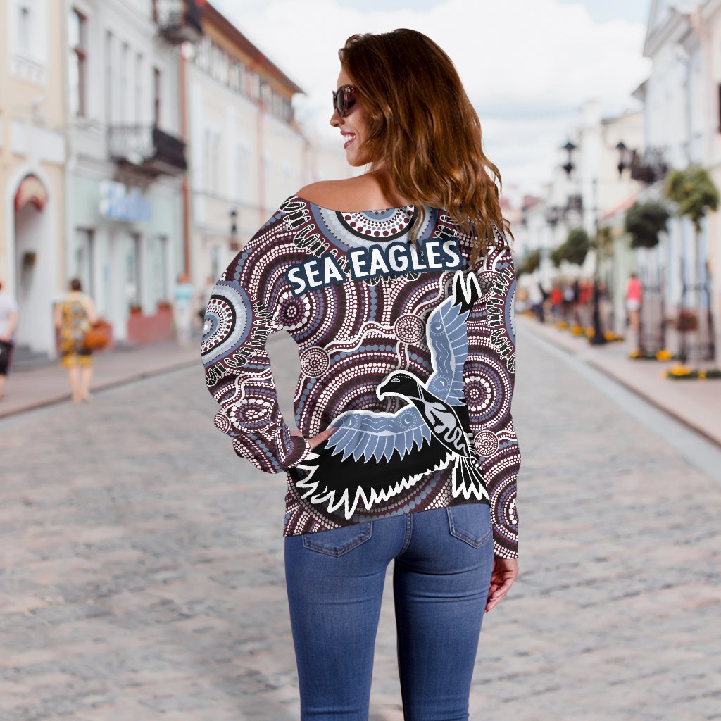 Warringah Women Off Shoulder Sweater Sea Eagles Indigenous - Vibe Hoodie