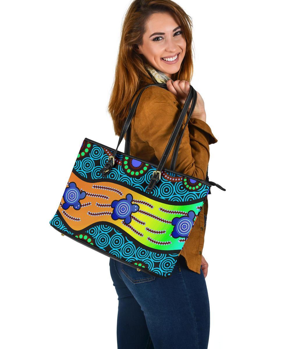 large-leather-tote-bag-aboriginal-turtle