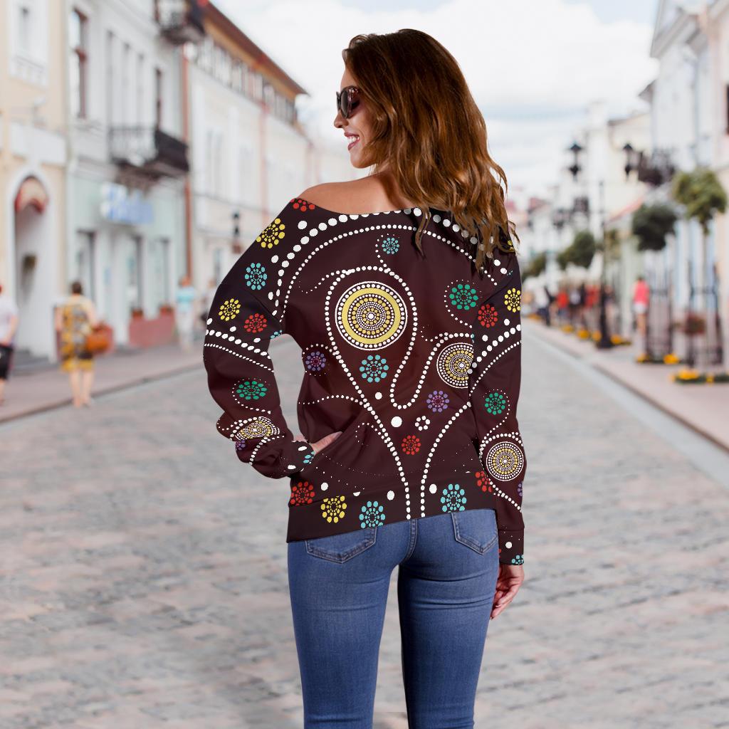 Womens Off Shoulder Sweater - Aboriginal Dot Painting Sweater Tree - Vibe Hoodie