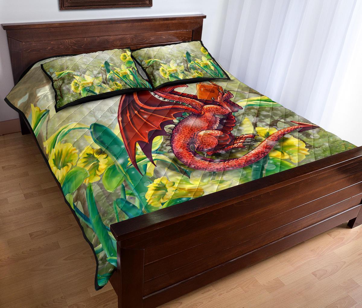 wales-quilt-bed-set-dragon-with-flowers