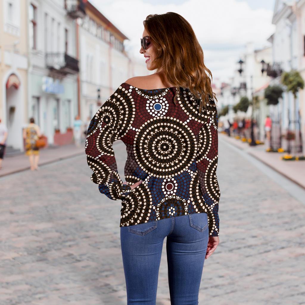 Womens Off Shoulder Sweater - Aboriginal Dot Painting Sweater Ver08 - Vibe Hoodie