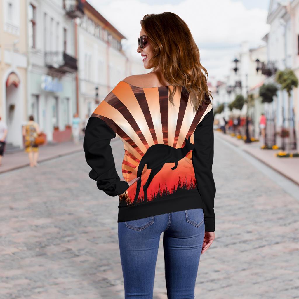 Womens Off Shoulder Sweater - Kangaroo Sweater Sunset Ver03 - Vibe Hoodie