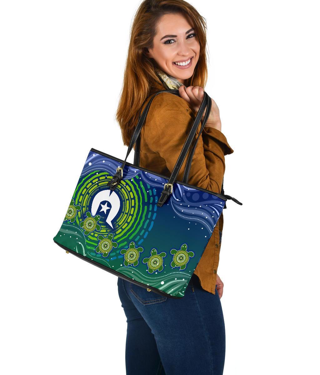 torres-strait-islanders-large-leather-tote-bag-aboriginal-turtle