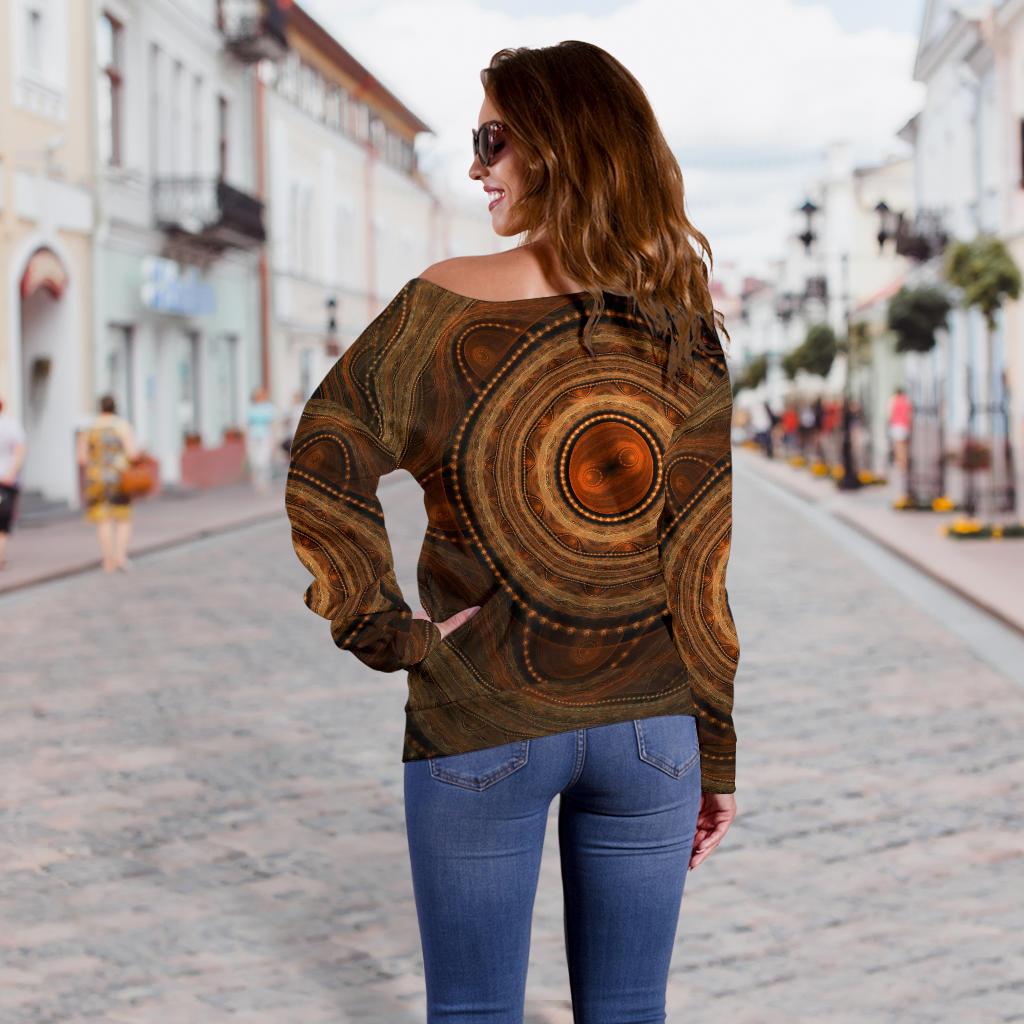 Womens Off Shoulder Sweater - Aboriginal Dot Painting Sweater Ver09 - Vibe Hoodie