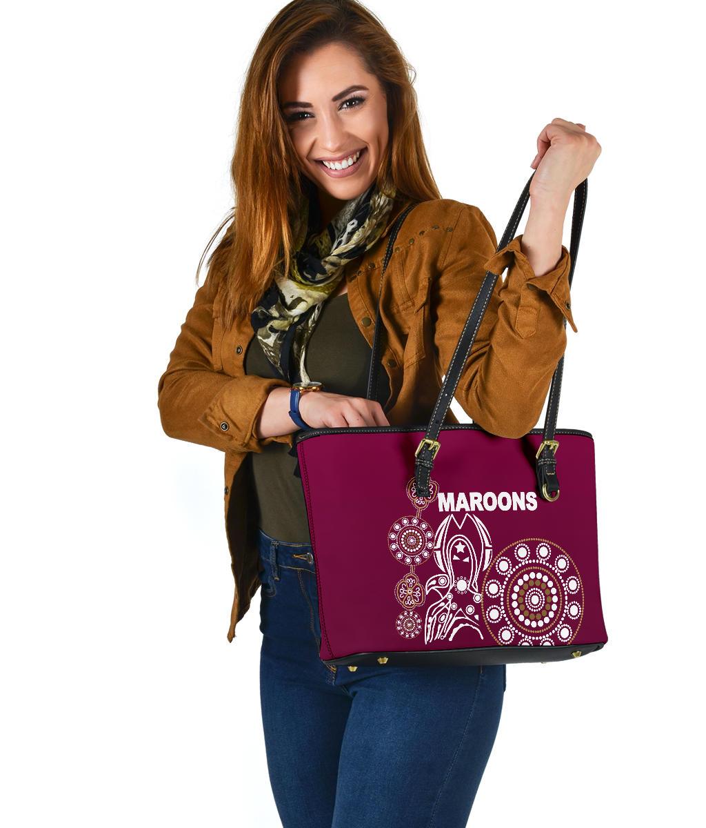 queensland-small-leather-tote-bag-maroons-simple-indigenous