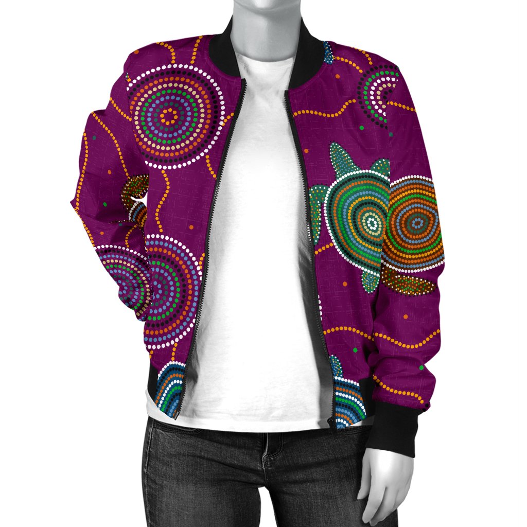 women-bomber-jacket-aboriginal-turtle-purple-australia-dot-patterns