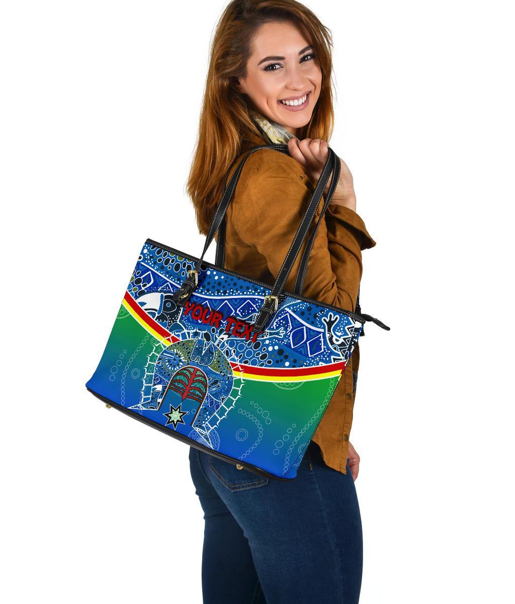 personalised-large-leather-tote-bag-torres-strait-symbol-with-aboriginal-patterns