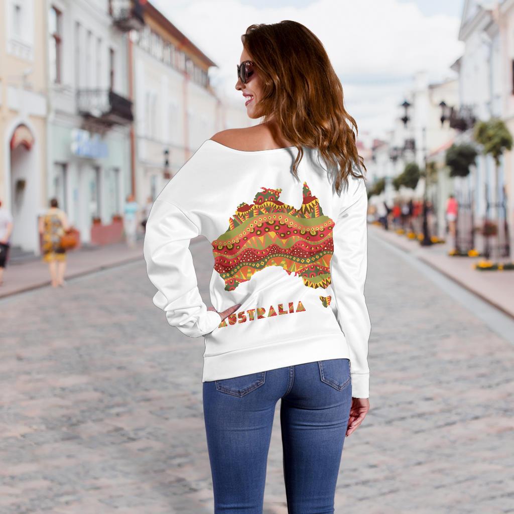 Womens Off Shoulder Sweater - Australia Map Sweater Kangaroo Aboriginal Patterns - Vibe Hoodie