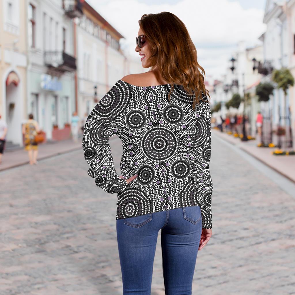 Womens Off Shoulder Sweater - Aboriginal Dot Painting Sweater Ver04 - Vibe Hoodie