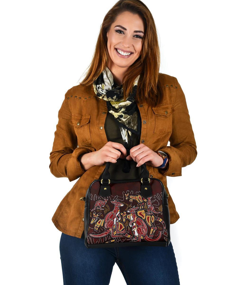 Aboriginal Shoulder Handbag - Kangaroo family with Hand Art - Vibe Hoodie