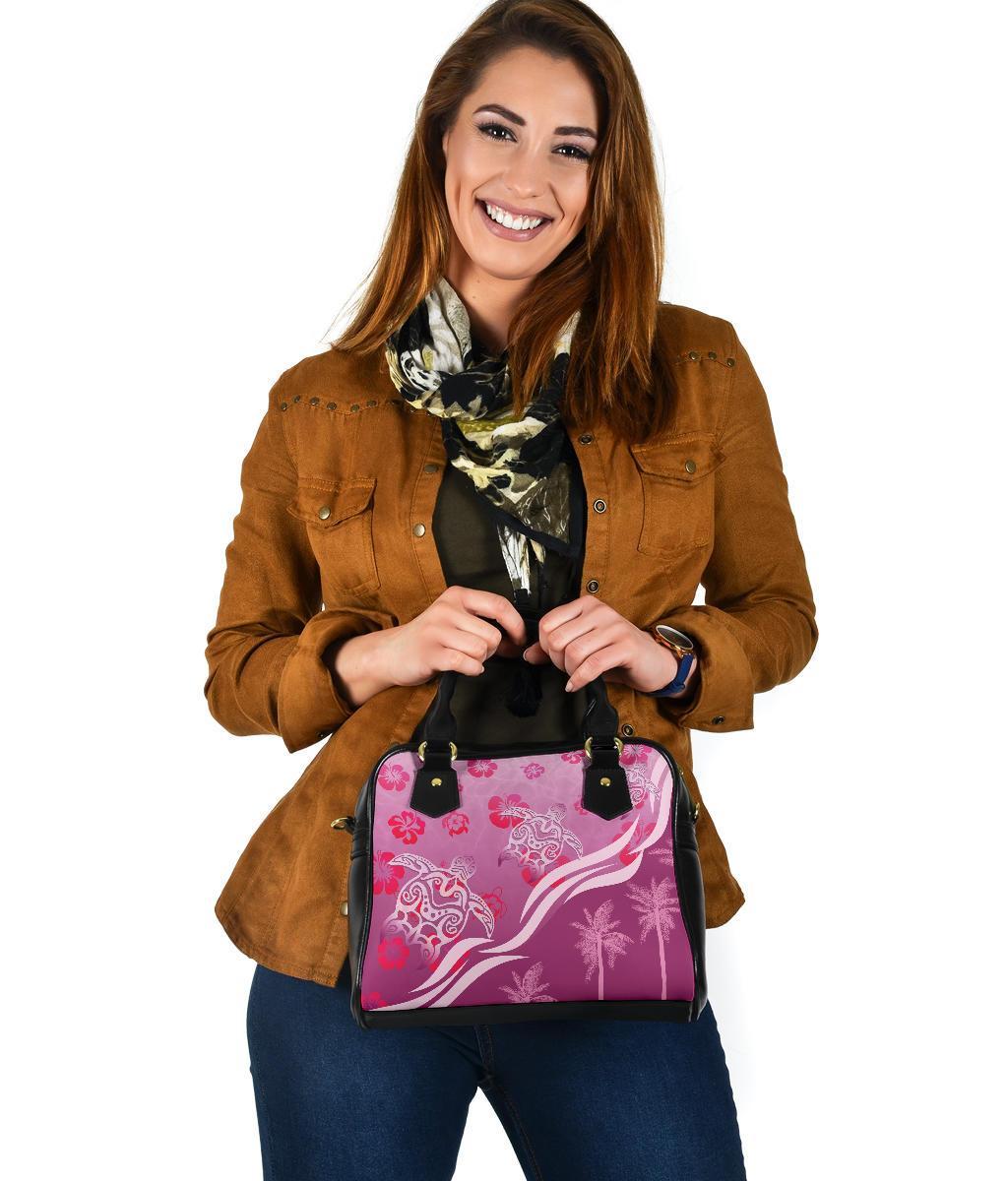 Pink Turtle Hibiscus Shoulder Handbag - Vibe Hoodie