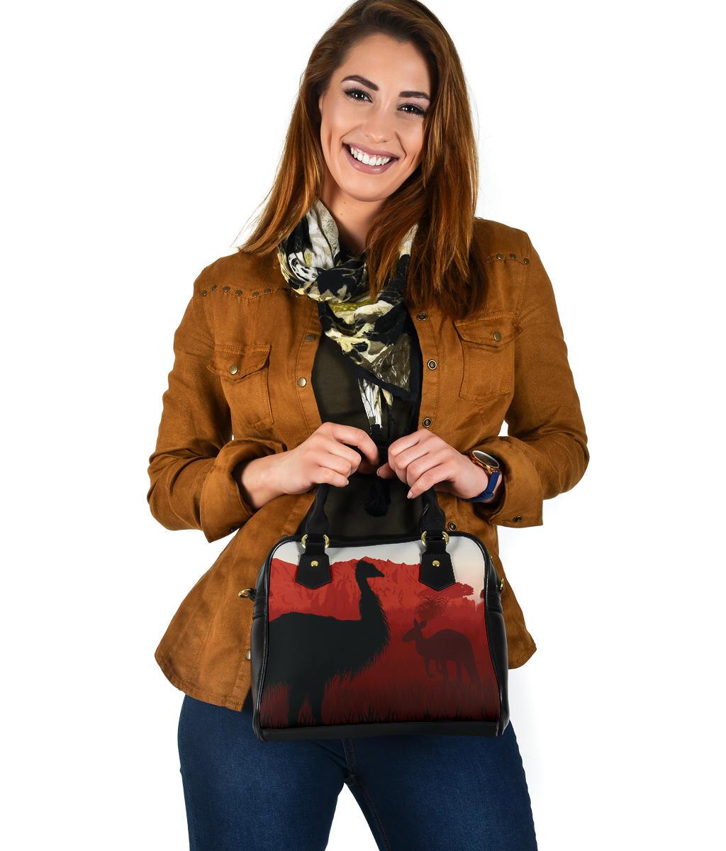 Shoulder Handbag - Australian Nature with Emu and Kangaroo - Vibe Hoodie