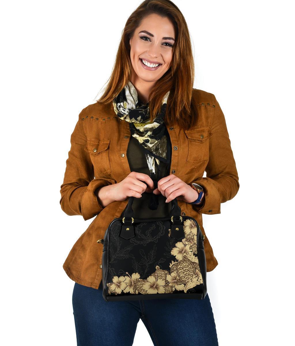 Hibiscus Plumeria Golden Turtle Shoulder Handbag - Vibe Hoodie