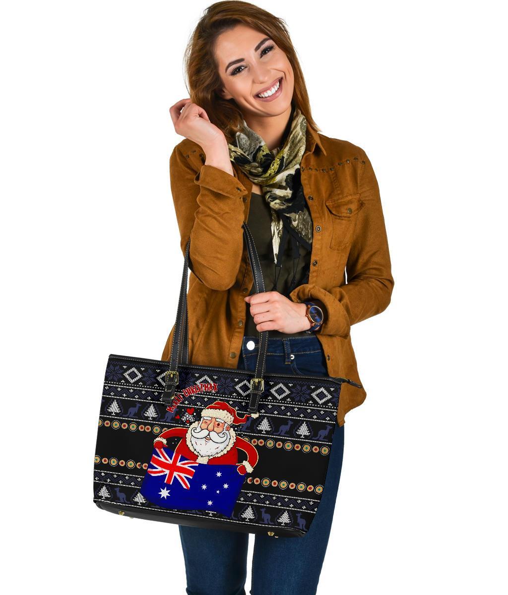 christmas-leather-tote-bag-australia-santa-claus-hold-the-flag-black