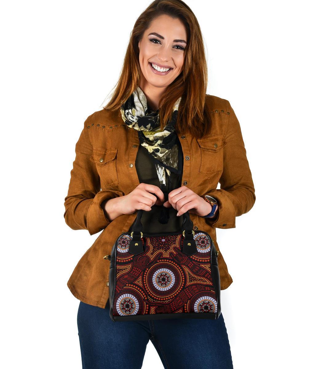 Aboriginal Shoulder Handbag - Aboriginal Human Dot Painting Art - Vibe Hoodie