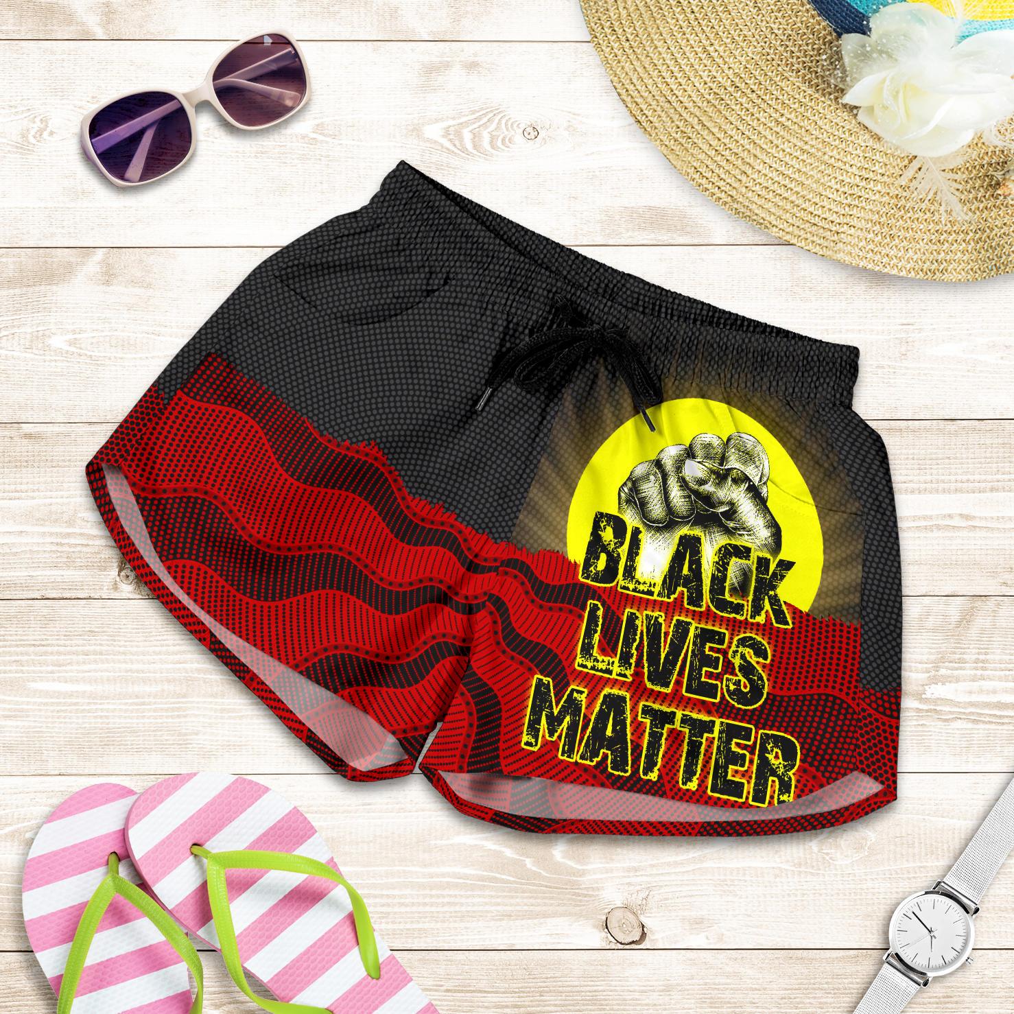 Women's Shorts, Aboriginal Black Lives Matter Sun Dot Painting - Vibe Hoodie