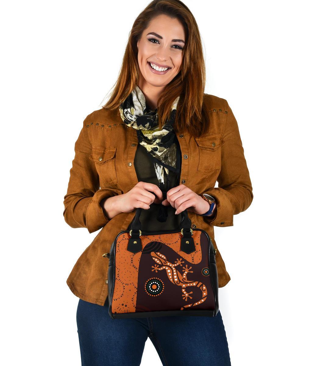 Aboriginal Shoulder Handbag - Lizard in Aboriginal Dreaming - Vibe Hoodie