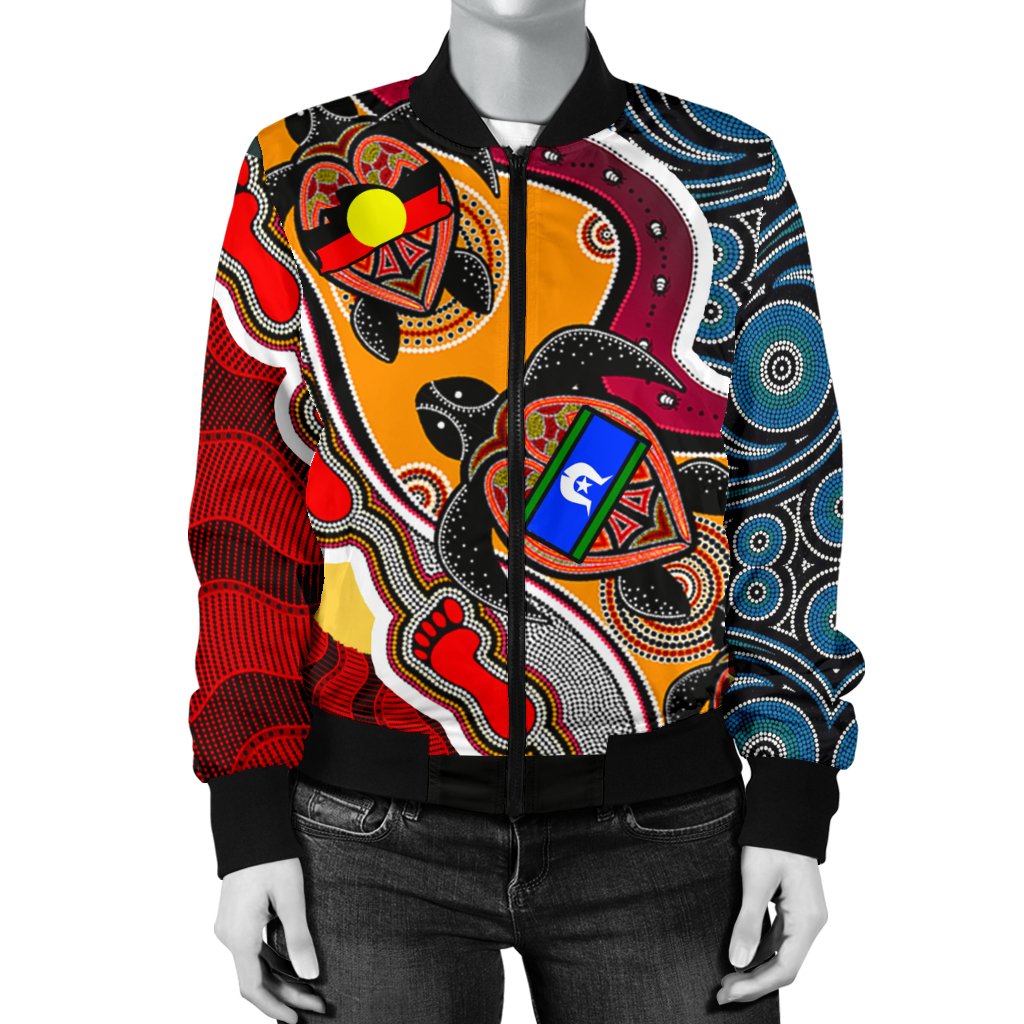 womens-bomber-jacket-australia-aboriginal-dots-with-turtle-and-naidoc-flags