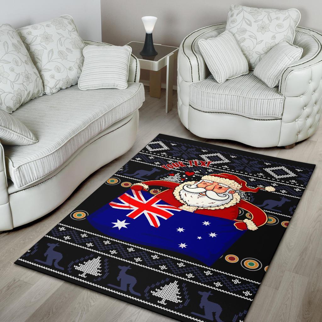 christmas-personalised-area-rug-australia-santa-claus-hold-the-flag-black