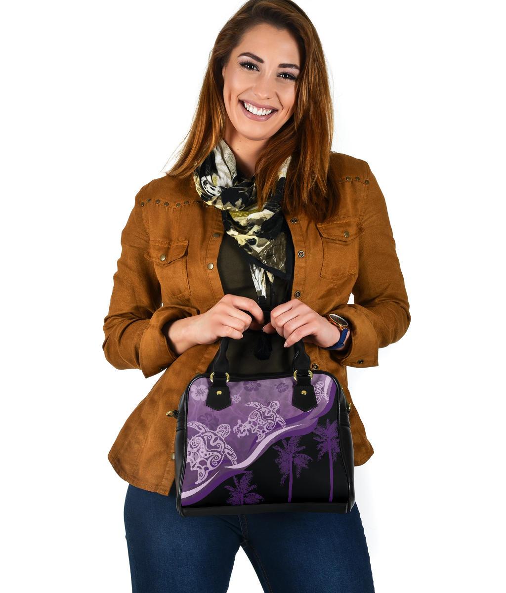 Purple Turtle Hibiscus Shoulder Handbag - Vibe Hoodie