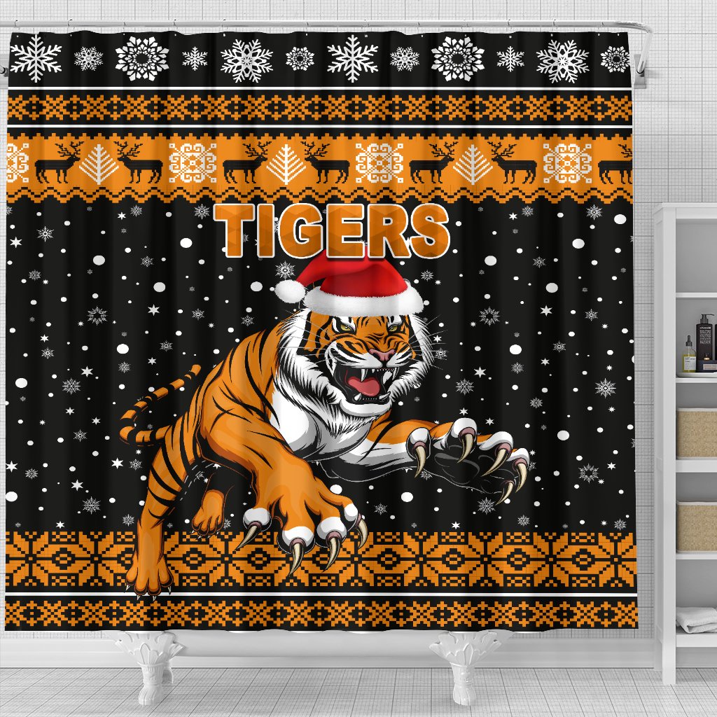 wests-christmas-shower-curtain-tigers-unique-vibes-black