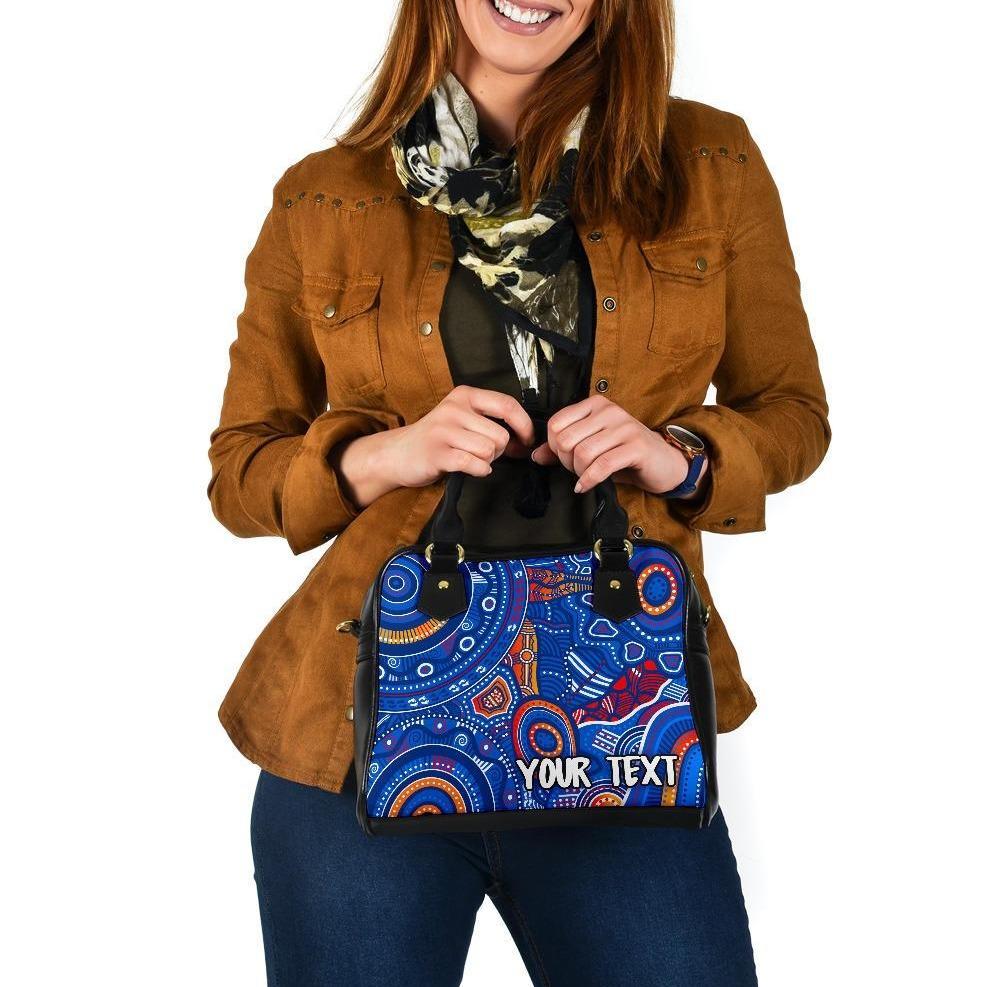 [Custom Text] Aboriginal Shoulder Handbag - Indigenous Footprint Patterns Blue Color - Vibe Hoodie